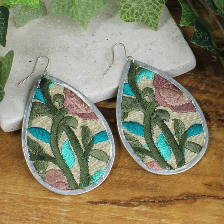 Turquoise Floral Embroidered Earrings